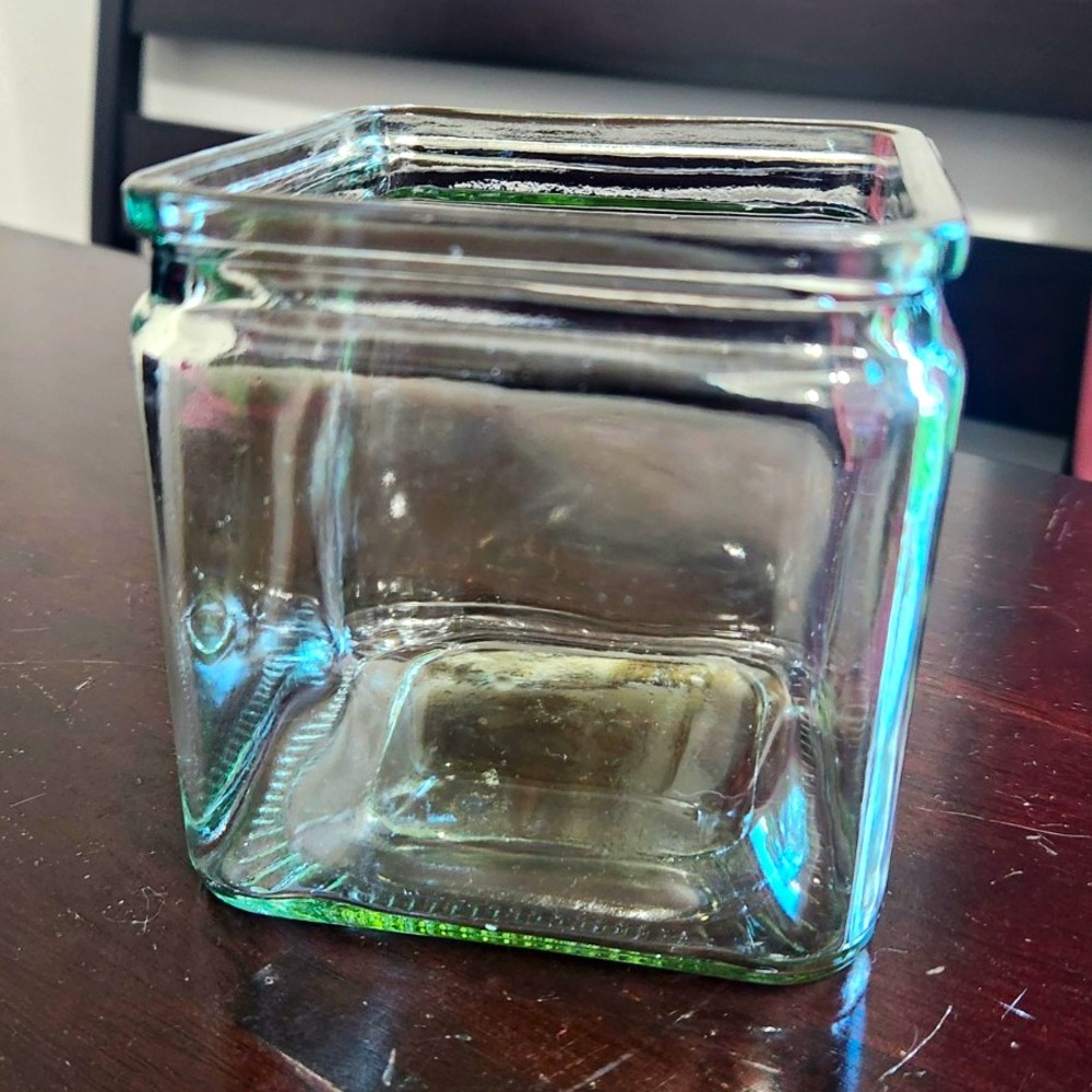 Clear Square Glass Storage Jar Canister, Missing Lid, 7oz 3in Traditional